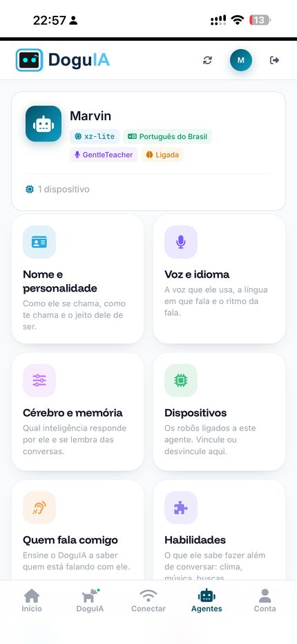 O menu do agente