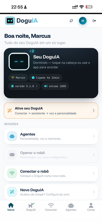 A tela inicial, com o estado do robô